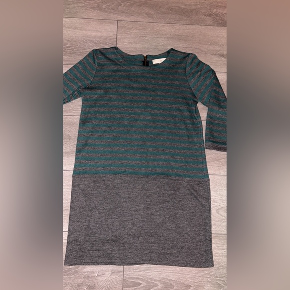 Ann Taylor Loft Women’s Size Small Sweater Dress Striped Zip Back Green Gray GUC - Picture 2 of 8